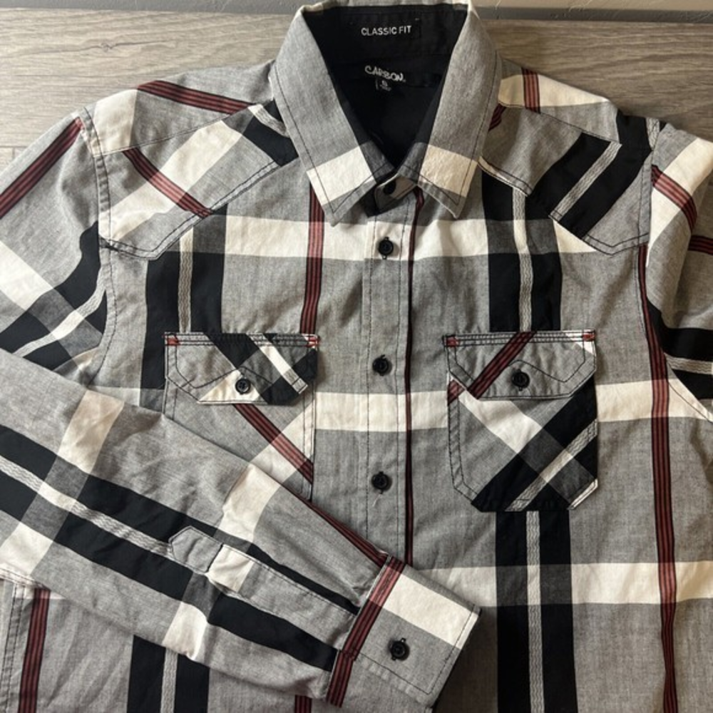 Carbon Mens Classic Fit Button Up‎ Long Sleeve Shirt Small